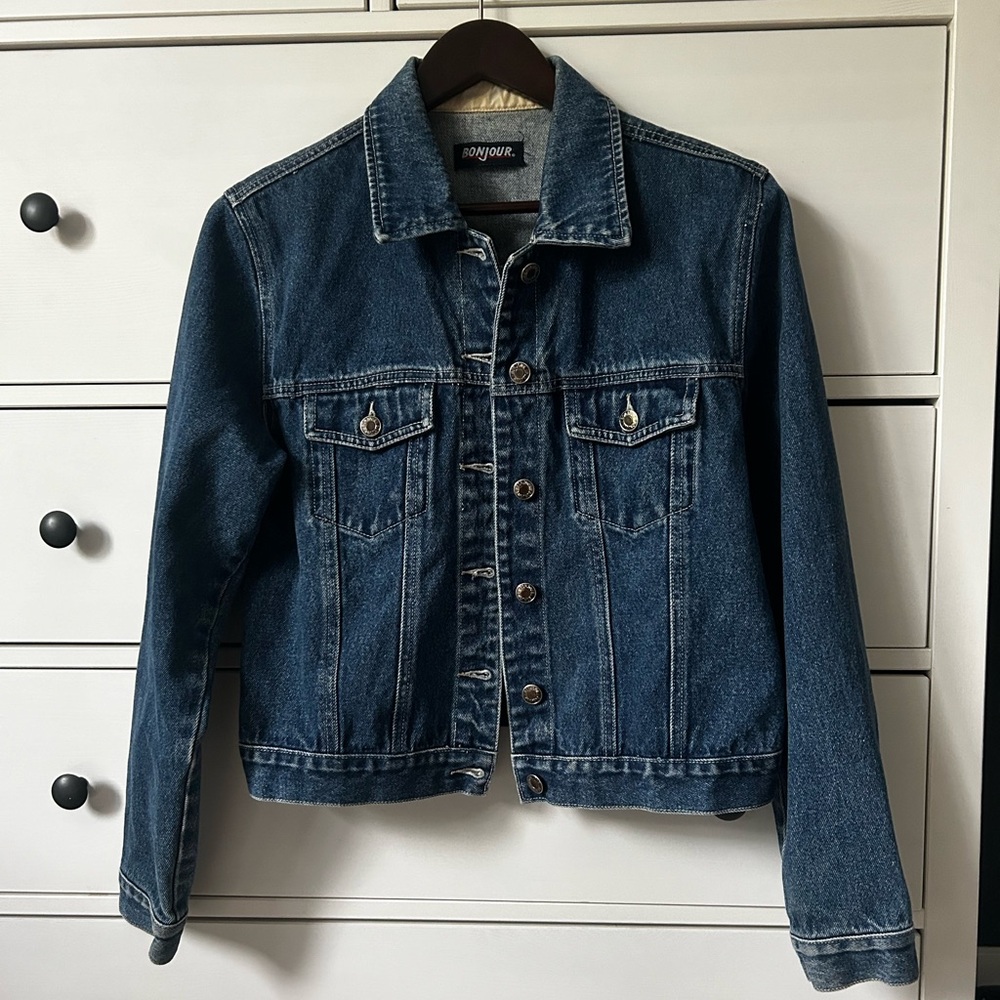 Vintage Bonjour Cropped Denim Jacket